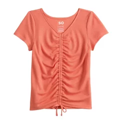 Girls 6-20 SO® Short Sleeve Cinch Front Tee in Regular & Plus -Cheap SO Store 5574804 Oak Orange