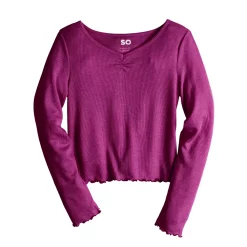 Girls 6-20 SO® Cinch Front Lettuce Hem Tee -Cheap SO Store 5578128 Burgundy