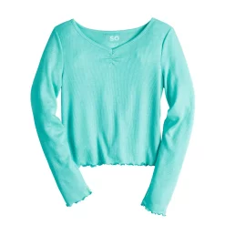 Girls 6-20 SO® Cinch Front Lettuce Hem Tee -Cheap SO Store 5578128 Island Shores