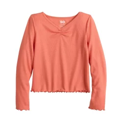 Girls 6-20 SO® Cinch Front Lettuce Hem Tee -Cheap SO Store 5578128 Oak Orange