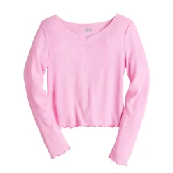 Girls 6-20 SO® Cinch Front Lettuce Hem Tee -Cheap SO Store 5578128 Pink