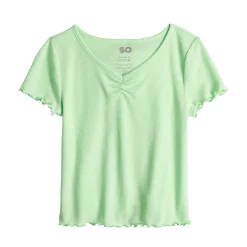 Girls 6-20 SO® Short Sleeve Cinch Front Lettuce Edge Tee in Regular & Plus -Cheap SO Store 5578204 Aloe Infusion
