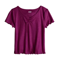 Girls 6-20 SO® Short Sleeve Cinch Front Lettuce Edge Tee in Regular & Plus -Cheap SO Store 5578204 Burgundy