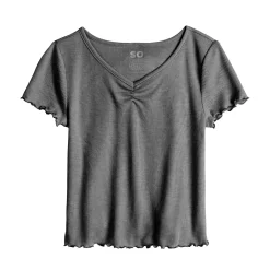 Girls 6-20 SO® Short Sleeve Cinch Front Lettuce Edge Tee in Regular & Plus -Cheap SO Store 5578204 Gray