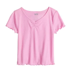 Girls 6-20 SO® Short Sleeve Cinch Front Lettuce Edge Tee in Regular & Plus -Cheap SO Store 5578204 Pink