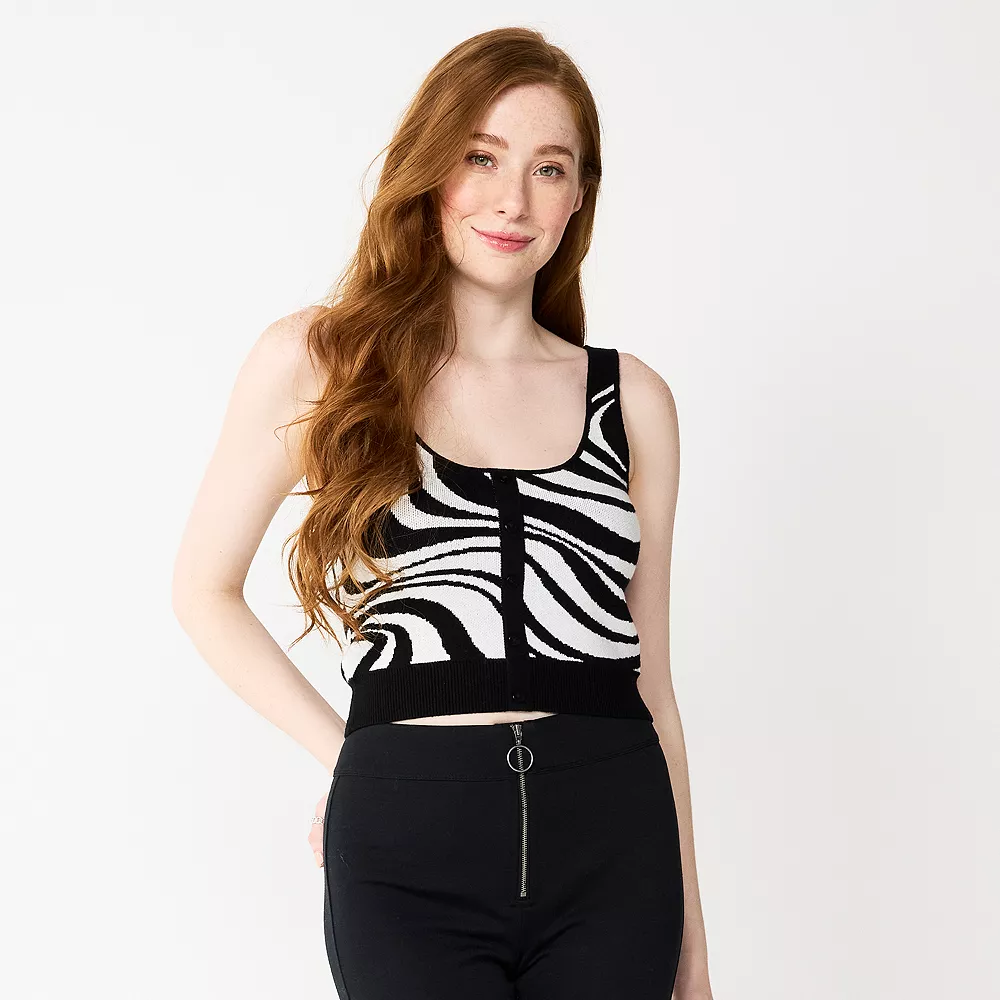 Juniors' SO® Cropped Swirl Sweater Tank 1 Juniors' SO® Cropped Swirl Sweater Tank