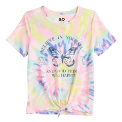 Girls 6-20 SO® Graphic Tie Front Tee in Regular & Plus -Cheap SO Store 5579411 Spiral Dye