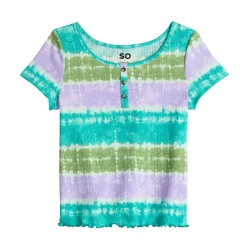 Girls 6-20 SO® Mini Ruffle Henley Tee in Regular & Plus -Cheap SO Store 5579474 Aqua Dye Stripe