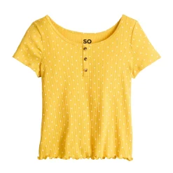 Girls 6-20 SO® Mini Ruffle Henley Tee in Regular & Plus -Cheap SO Store 5579474 Yellow Dot