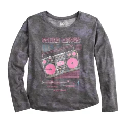 Girls 6-20 SO® Long Sleeve Drop Shoulder Graphic Tee in Regular & Plus -Cheap SO Store 5580024 Sound Waves
