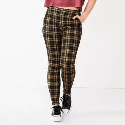 Juniors' SO® High-Rise Ponte Leggings -Cheap SO Store 5583885 Yellow Plaid
