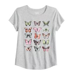 Girls 7-16 SO® Graphic Tee in Regular & Plus -Cheap SO Store 5583951 Gray Butterfly
