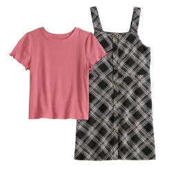 Girls 6-20 SO® Baby Tee & Button-Front Jumper Set in Regular & Plus Size -Cheap SO Store 5586349 ALT