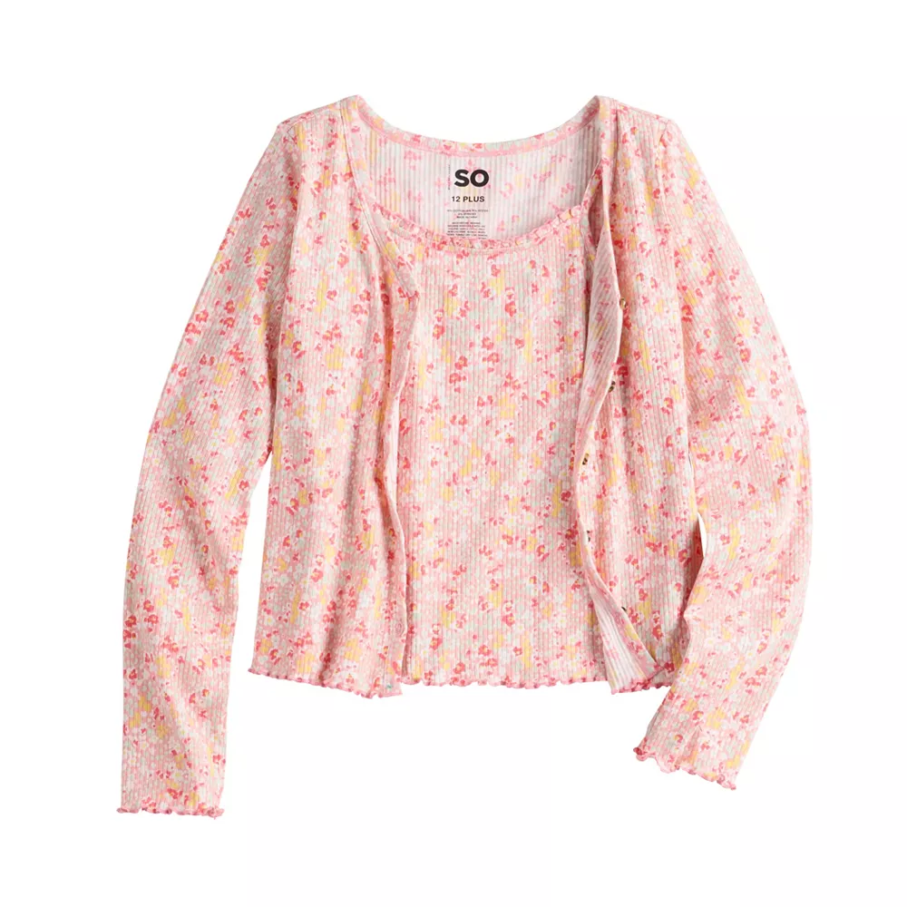 Girls 6-20 SO® Tank Top & Cardigan Set in Regular & Plus 1 Girls 6-20 SO® Tank Top & Cardigan Set in Regular & Plus