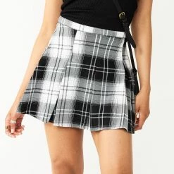 Juniors' SO® Pleated High-Rise Mini Skirt -Cheap SO Store 5636560 Black Grey Plaid