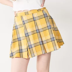 Juniors' SO® Pleated High-Rise Mini Skirt -Cheap SO Store 5636560 Gold Navy Plaid