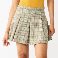 Juniors' SO® Pleated High-Rise Mini Skirt -Cheap SO Store 5636560 Olive Plaid