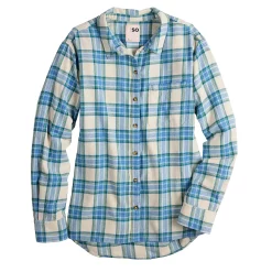 Juniors' SO® Button Front Flannel Top -Cheap SO Store 5646519 ALT5