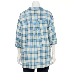 Juniors' SO® Plus Button Down Flannel -Cheap SO Store 5646543 ALT