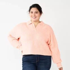 Juniors' Plus Size SO® Polo Pullover Sweater -Cheap SO Store 5653768 Pink Lychee