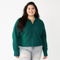 Juniors' Plus Size SO® Polo Pullover Sweater -Cheap SO Store 5653768 Vintage Moss