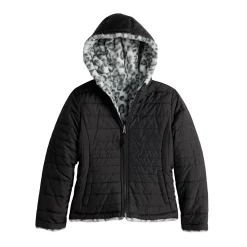 Girls 4-18 SO® Reversible Midweight Jacket -Cheap SO Store 5654820 Black Leopard