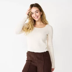 Juniors' SO® Basic Cropped Thermal Tee -Cheap SO Store 5663757 English Cream