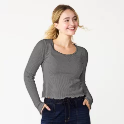 Juniors' SO® Basic Cropped Thermal Tee -Cheap SO Store 5663757 Forged Iron