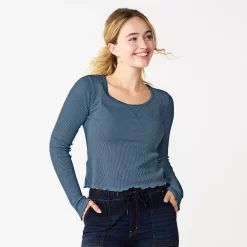 Juniors' SO® Basic Cropped Thermal Tee