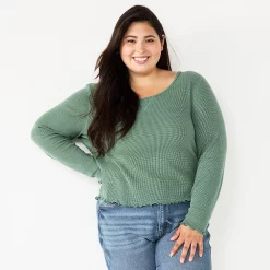 Juniors' Plus Size SO® Basic Thermal Cropped Tee