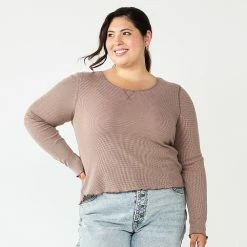 Juniors' Plus Size SO® Basic Thermal Cropped Tee -Cheap SO Store 5663783 Heirloom Brown