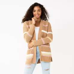 Juniors SO Open Stitch Chenille Cardigan -Cheap SO Store 5665445 Tan Stripe