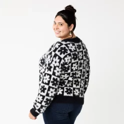 Juniors' Plus Size SO® Fuzzy Cropped Print Sweater -Cheap SO Store 5666507 ALT