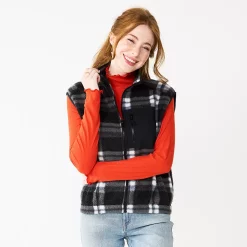 Juniors' SO® Sherpa Vest -Cheap SO Store 5675921 Black Coconut Plaid