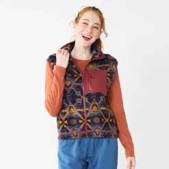 Juniors' SO® Sherpa Vest -Cheap SO Store 5675921 Black Mauve Geo