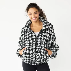 Juniors' SO® Sherpa Full Zip Jacket -Cheap SO Store 5679058 Black Houndstooth