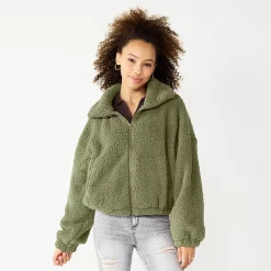 Juniors' SO® Sherpa Full Zip Jacket -Cheap SO Store 5679058 Galvanized Green