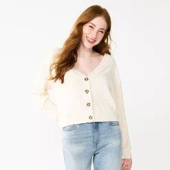 Juniors' SO® Cropped Button-Front Cardigan -Cheap SO Store 5685552 English Cream