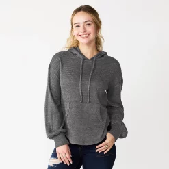 Juniors' SO® Balloon Sleeve Solid Hoodie -Cheap SO Store 5685563 Forgd Iron