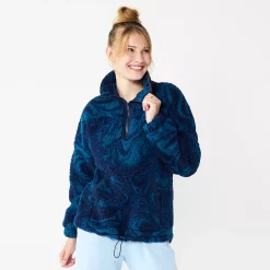 Juniors' SO® Quarter Zip Sherpa Jacket -Cheap SO Store 5686355 Dark Blue Marble