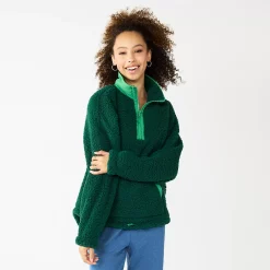 Juniors' SO® Quarter Zip Sherpa Jacket -Cheap SO Store 5686355 Vintage Moss