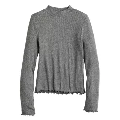 Girls 6-20 SO® Cozy Mockneck Lettuce Edge Tee in Regular & Plus Size -Cheap SO Store 5688777 Black