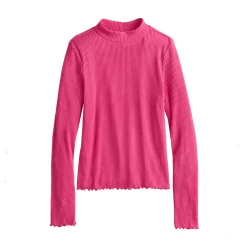 Girls 6-20 SO® Cozy Mockneck Lettuce Edge Tee in Regular & Plus Size -Cheap SO Store 5688777 Pink