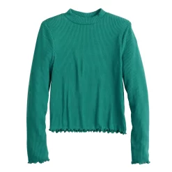 Girls 6-20 SO® Cozy Mockneck Lettuce Edge Tee in Regular & Plus Size -Cheap SO Store 5688777 Teal