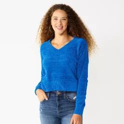 Juniors' SO® V-Neck Chenille Pullover Sweater -Cheap SO Store 5696161 Emerson Blue