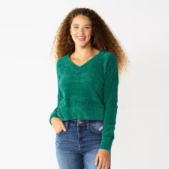 Juniors' SO® V-Neck Chenille Pullover Sweater -Cheap SO Store 5696161 Jade