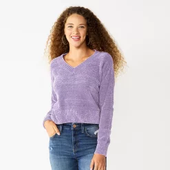 Juniors' SO® V-Neck Chenille Pullover Sweater -Cheap SO Store 5696161 Lavender