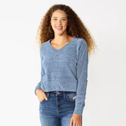 Juniors' SO® V-Neck Chenille Pullover Sweater -Cheap SO Store 5696161 Lilac