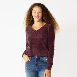 Juniors' SO® V-Neck Chenille Pullover Sweater -Cheap SO Store 5696161 Magma