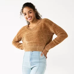 Juniors' SO® V-Neck Chenille Pullover Sweater -Cheap SO Store 5696161 Tan